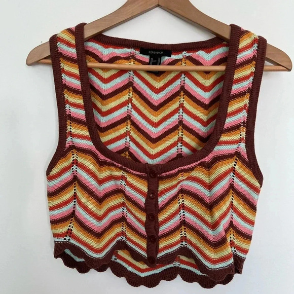 Forever21 Orange and Red Chevron Sleeveless Knitted Crop Tank Top - Picture 2 of 10